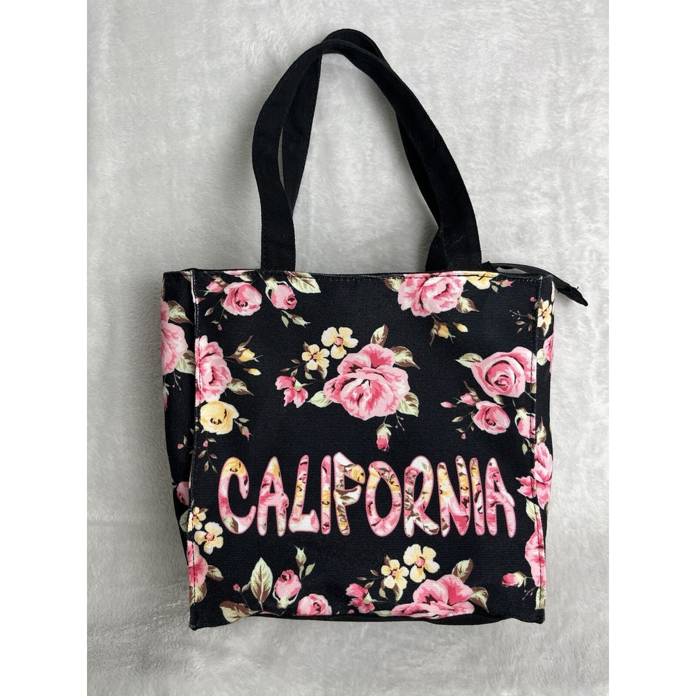 ROBIN RUTH Women's California Canvas Tote Bag Black / Pink Floral Print